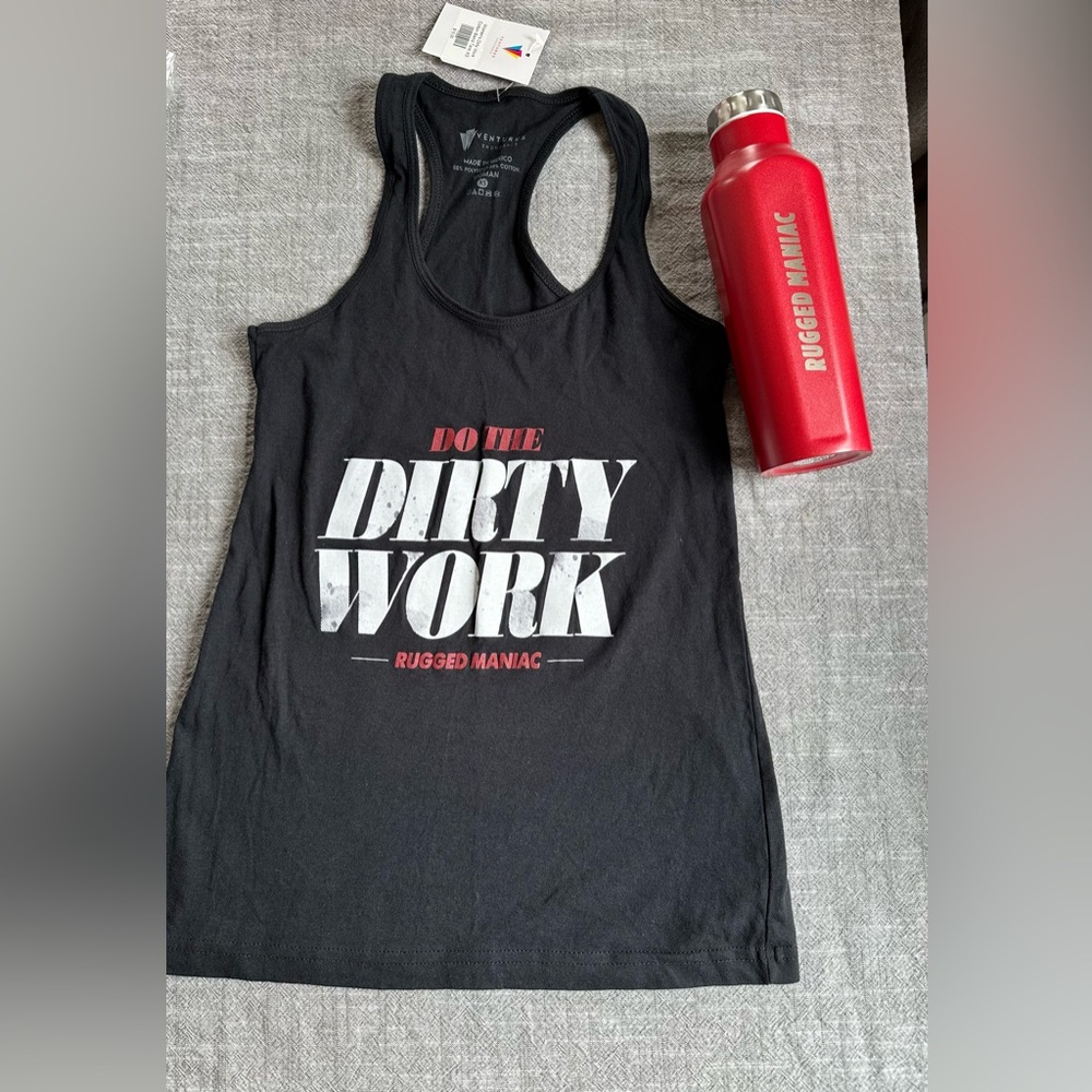 Rugged Maniac tank, XS and Water Bottle, New.